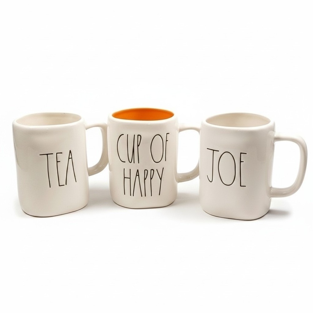 RAE DUNN Artisan Collection Mug Set TEA CUP OF HAPPY JOE Coffee Ceramic 3-Piece